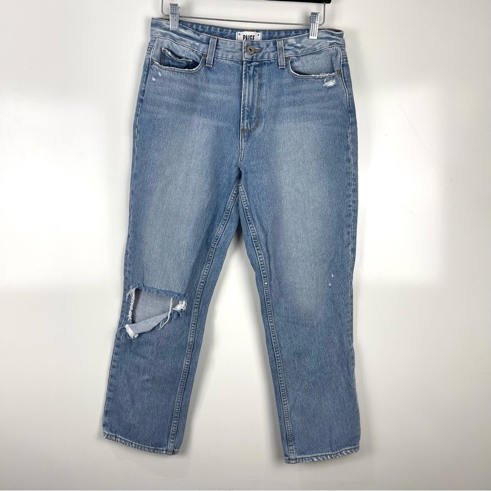 Paige Denim High Rise Sarah Straight Jeans Women's Size 28 Distressed Blue Wash